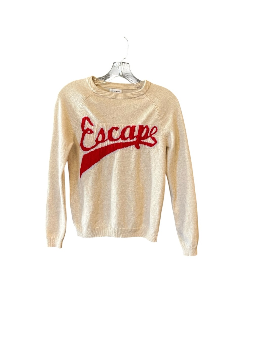 Spring + Mercer Escape Cashmere Sweater M Cream Red Preppy Coquette Americana